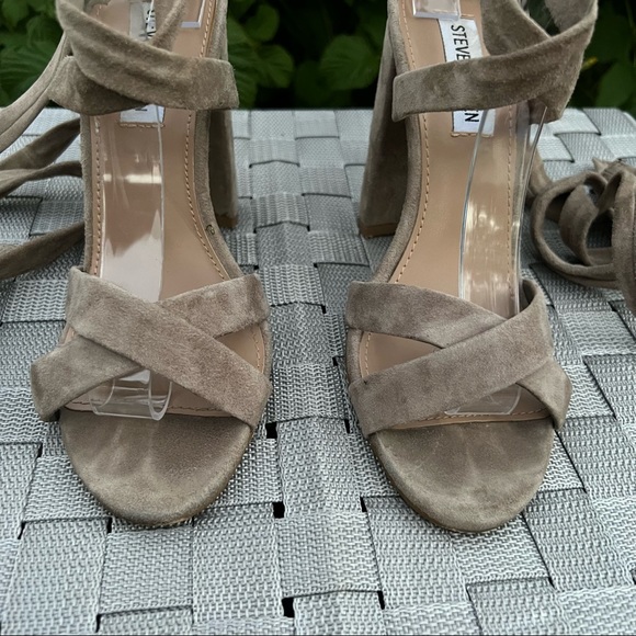 Steve Madden Christey Taupe Suede Leather Lace-Up Heels - Picture 7 of 15